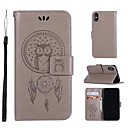 baratos Capinhas para iPhone-Capinha Para Apple iPhone X / iPhone 8 Plus / iPhone 8 Carteira / Porta-Cart&amp;atilde;o / Flip Capa Prote&amp;ccedil;&amp;atilde;o Completa Animal / Corujas / Apanhador de Sonhos R&amp;iacute;gida PU Leather