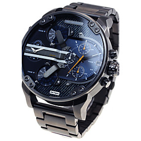 baratos Relógios Sociais-Homens Relógio Militar Relógio de Pulso Relógios de aço Oversized Preta Calendário Dois Fusos Horários Legal Analógico Luxo Clássico Vintage Casual - Azul Cinzento Dourado / Preto Dois anos Ciclo de