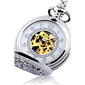 baratos Relógios Mecânicos-Homens Relógio de Bolso Automático - da corda automáticamente Prata Gravação Oca Analógico Vintage Steampunk - Prata