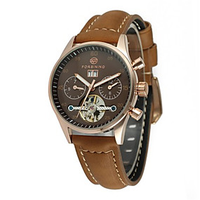 baratos Relógios Mecânicos-FORSINING Mulheres Relógio de Pulso Automático - da corda automáticamente Enrole Couro Legitimo Preta 30 m Relógio Casual Legal Analógico senhoras Casual Fashion - Branco Preto Café / Aço Inoxidável