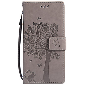 baratos Xperia L2-Capinha Para Sony Sony Xperia Z5 Premium / Sony Xperia Z5 / Z5 Mini Carteira / Porta-Cartão / Com Suporte Capa Proteção Completa Gato / Árvore Rígida PU Leather