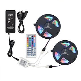 baratos Fitas de LED-Zdm 2 * 5m 2835 rgb 600 leds 8mm 36w tira luz flexível led com kit de controlador remoto 44key ir e 12v 3a fonte de alimentação ac110-240v