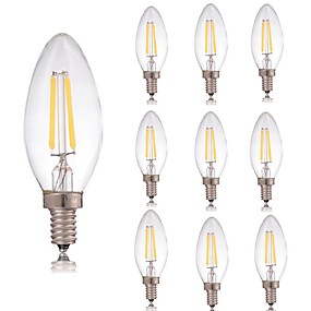 baratos Lâmpadas de LED Filamento-10pçs 2 W Lâmpadas de Filamento de LED 180 lm E14 C35 2 Contas LED COB Decorativa Branco Quente Branco Frio 220-240 V / RoHs