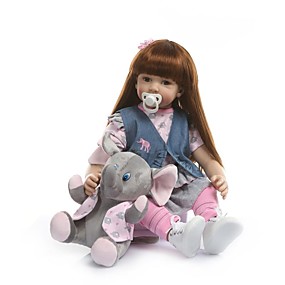 baratos Bonecas e Animais de Pelúcia-NPKCOLLECTION BONECA DE NPK Bonecas Reborn Bebês Meninas 24 polegada Vinil - realista Presente Olhos Castanhos de Implantação Artificial de Criança Para Meninas Brinquedos Dom