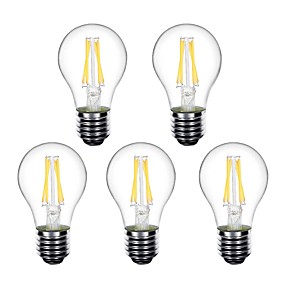 baratos Lâmpadas de LED Filamento-5pçs 3 W Lâmpada Redonda LED Lâmpadas de Filamento de LED 450 lm E26 / E27 A60(A19) 4 Contas LED LED de Alta Potência Decorativa Branco Quente 220-240 V 220 V 230 V / RoHs