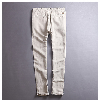 baratos Chinos-Homens Comum Diário Feriado Calças Esportivas Calças - Sólido Linho Primavera Branco Preto Khaki L XL XXL