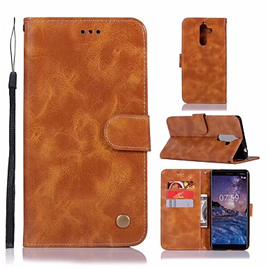 baratos Capinhas para Nokia-Capinha Para Nokia Nokia 7 Plus Carteira / Porta-Cartão / Com Suporte Capa Proteção Completa Sólido Rígida PU Leather