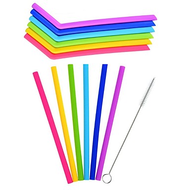 baratos Utensílios de Café &amp; Chá-6 pçs / lote reutilizável de palha de palha de silicone para home party barware acessórios com escova limpa conjunto barware gadgets