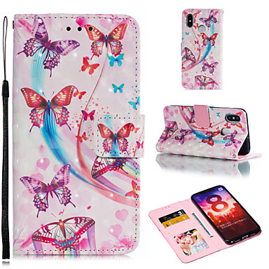 baratos Capinhas para Xiaomi-Capinha Para Xiaomi Xiaomi Redmi Note 6 / Xiaomi Pocophone F1 / Redmi 6A Carteira / Porta-Cartão / Com Suporte Capa Proteção Completa Borboleta Rígida PU Leather