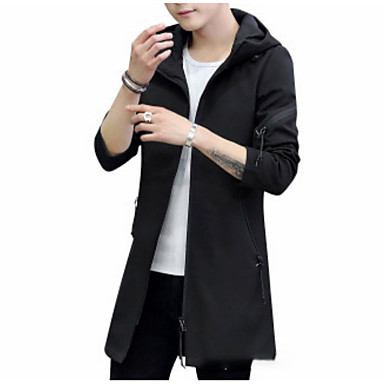Men's Daily Plus Size Long Trench Coat, Solid Colored Hooded Long ...
