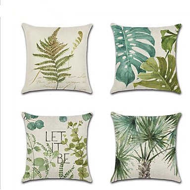 baratos Almofadas-4.0 pçs Linho Cobertura de Almofada, Floral Árvores / Folhas Lazer Pastoril Almofada